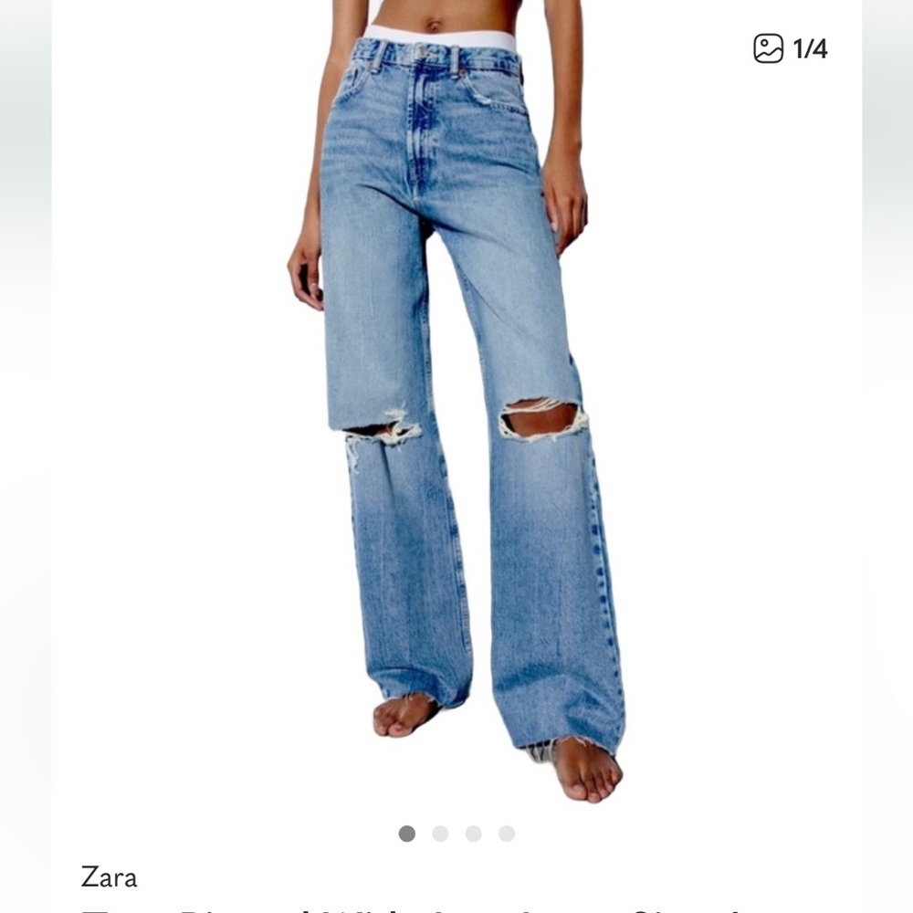 Zara Light Wash Distressed Wide Leg Jeans Sz 4 - Picture 2 of 8